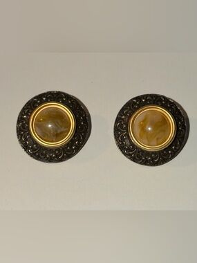 Vintage-Style Gold and Brown Round Statement Earrings